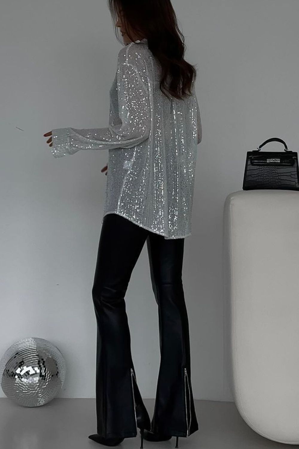 Sequin Button Up Long Sleeve Shirt - Classique Collection
