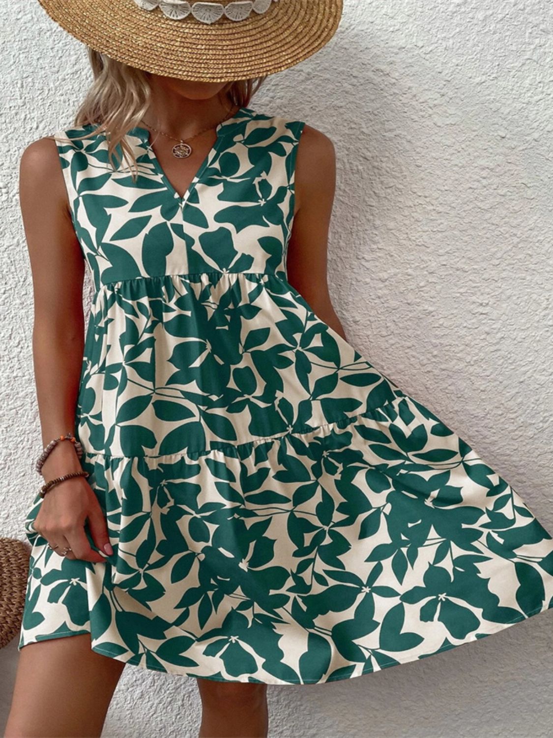 Printed Notched Sleeveless Mini Dress - Classique Collection