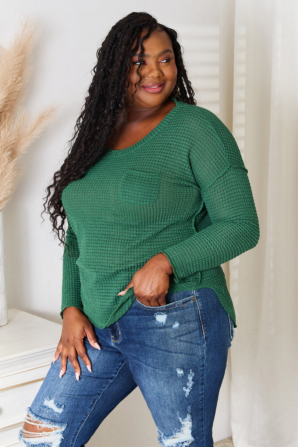 Culture Code Full Size Scoop Neck Patch Pocket Top - Classique Collection