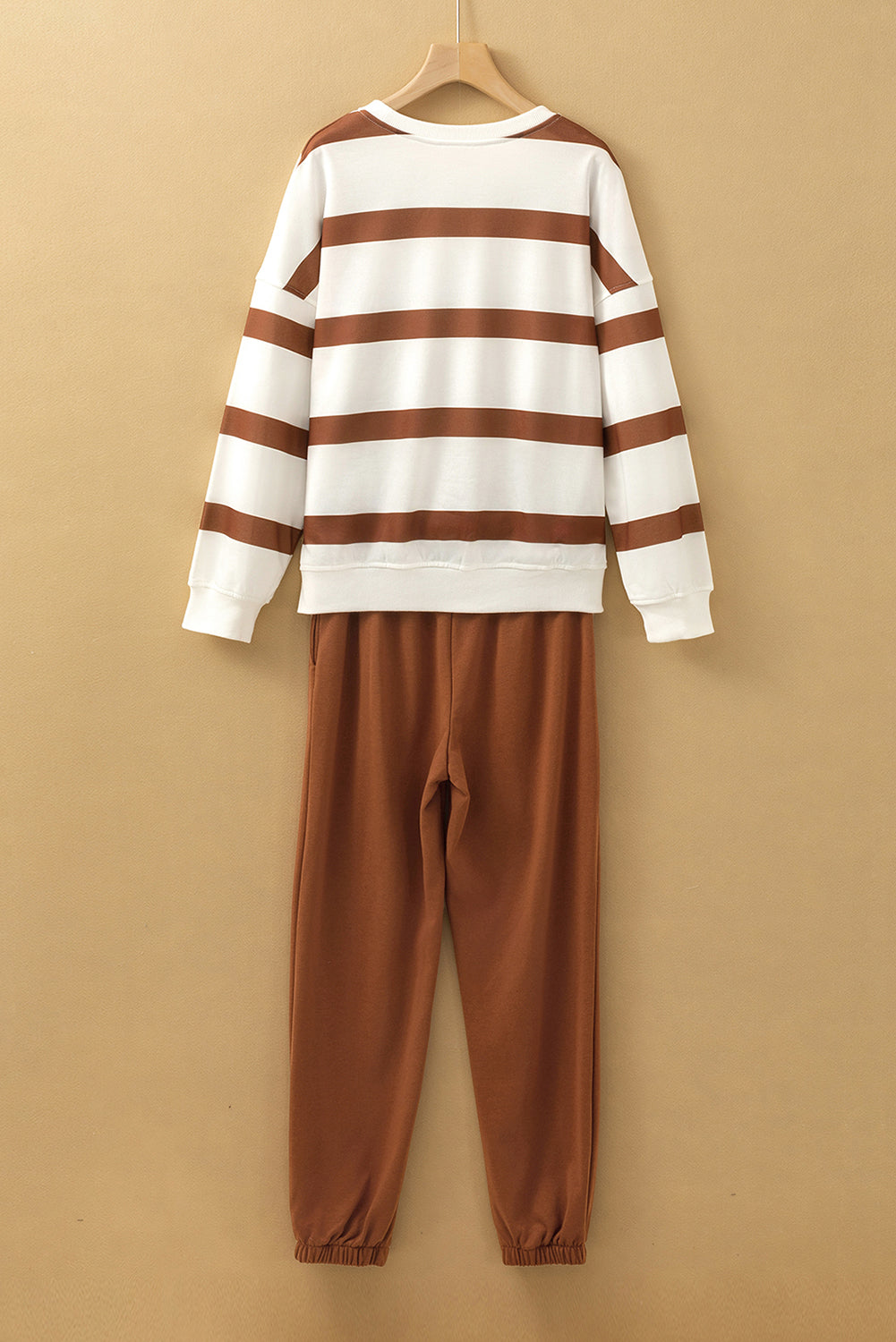 Black Striped Drop Shoulder Pullover and Joggers Set - ClassiQ