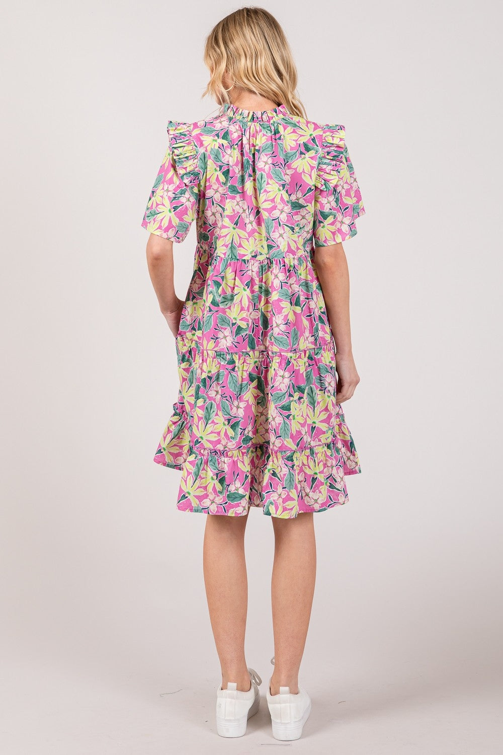 SAGE + FIG Floral Ruffle Short Sleeve Dress - Classique Collection