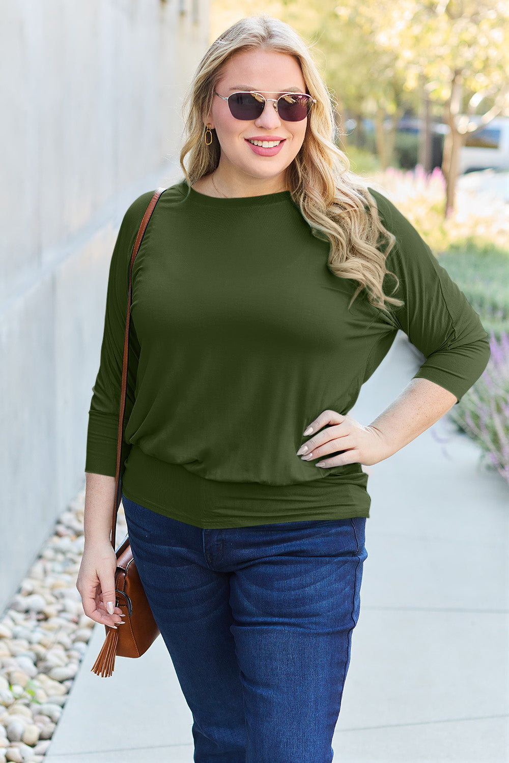 Basic Bae Full Size Round Neck Batwing Sleeve Top - Classique Collection