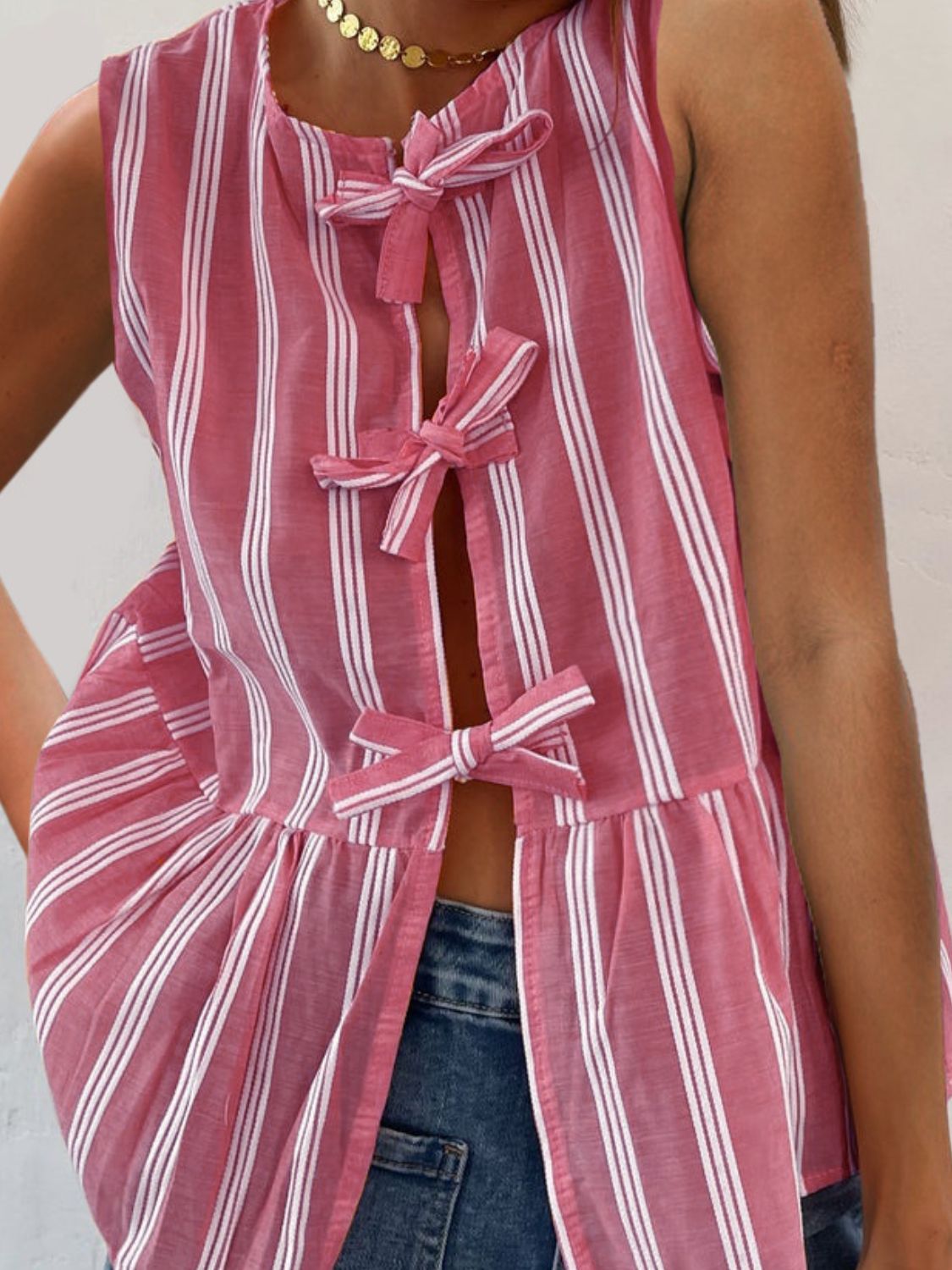Tied Striped Round Neck Tank - Classique Collection