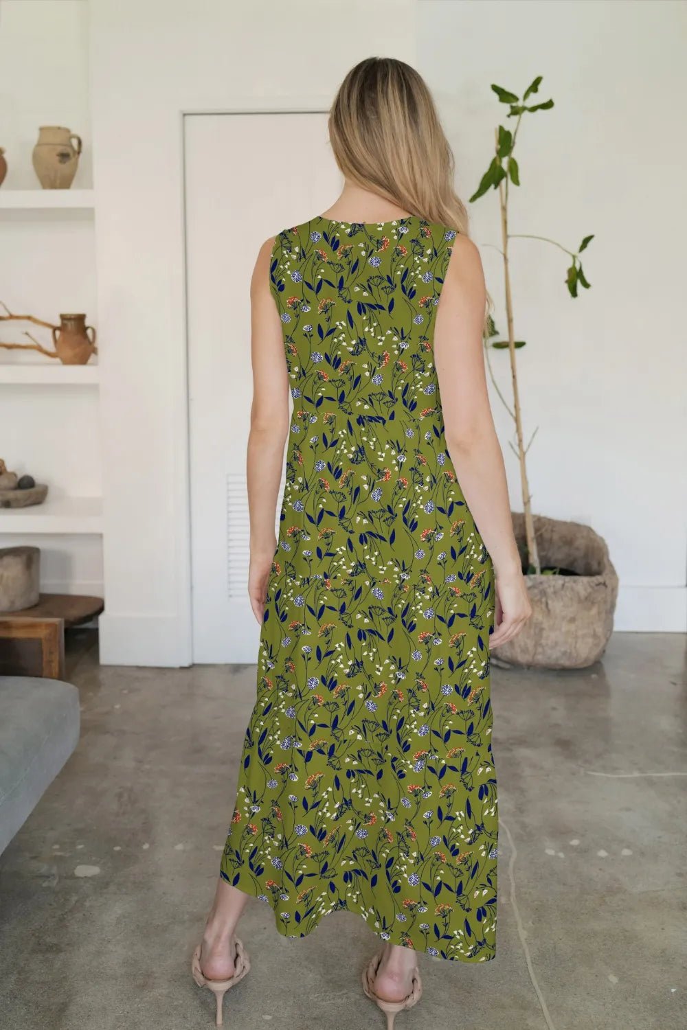 FAM - FAM Tiered Printed V - Neck Sleeveless Dress