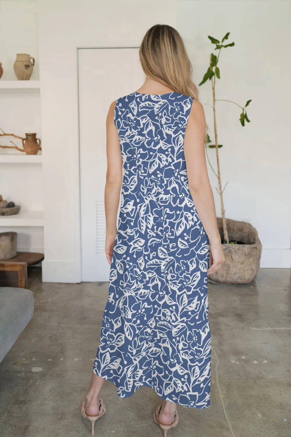 FAM - FAM Tiered Printed V - Neck Sleeveless Dress