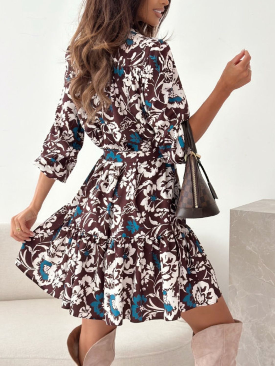 Ruffle Hem Floral Long Sleeve Dress - Classique Collection