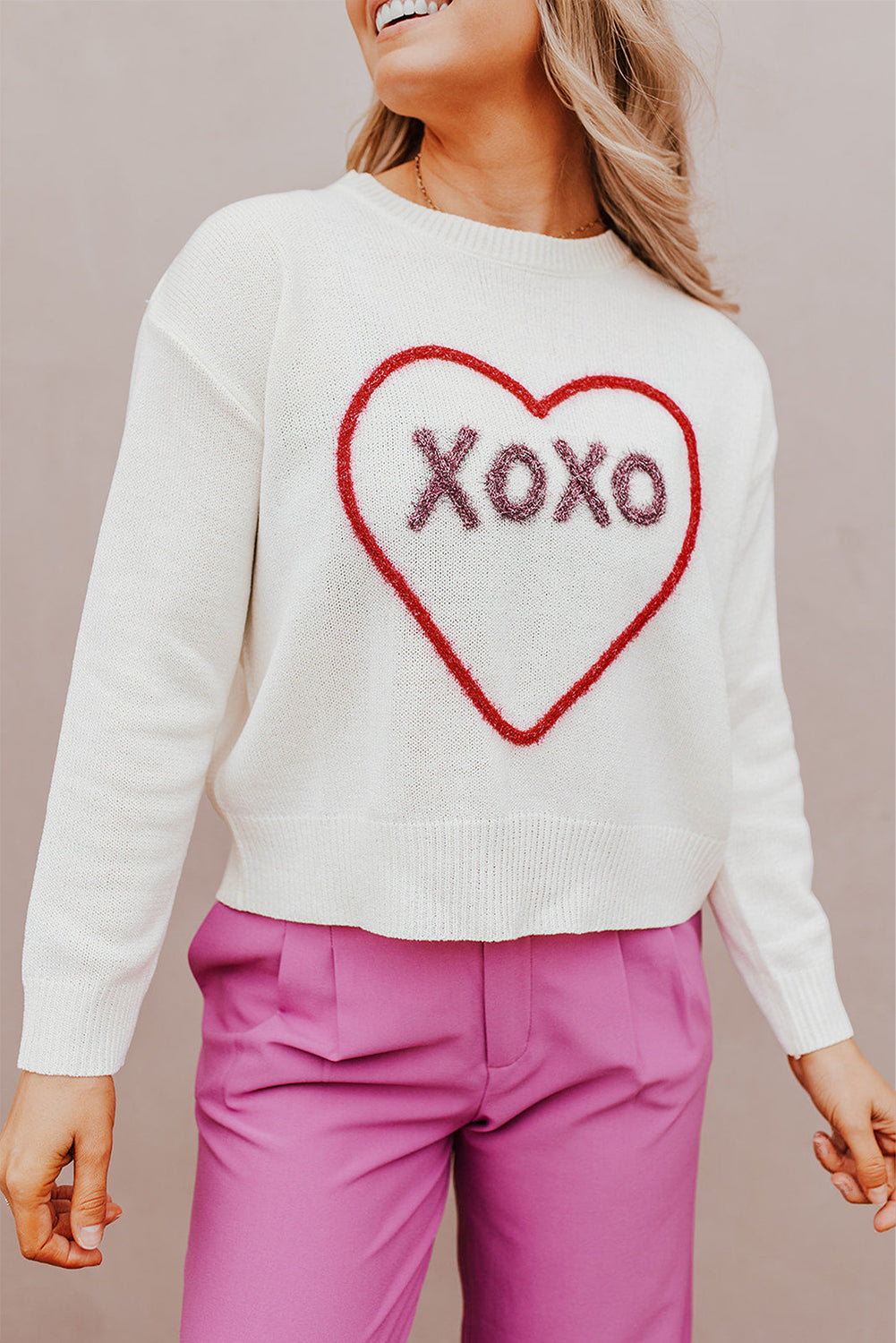 XOXO Round Neck Drop Shoulder Sweater - ClassiQ