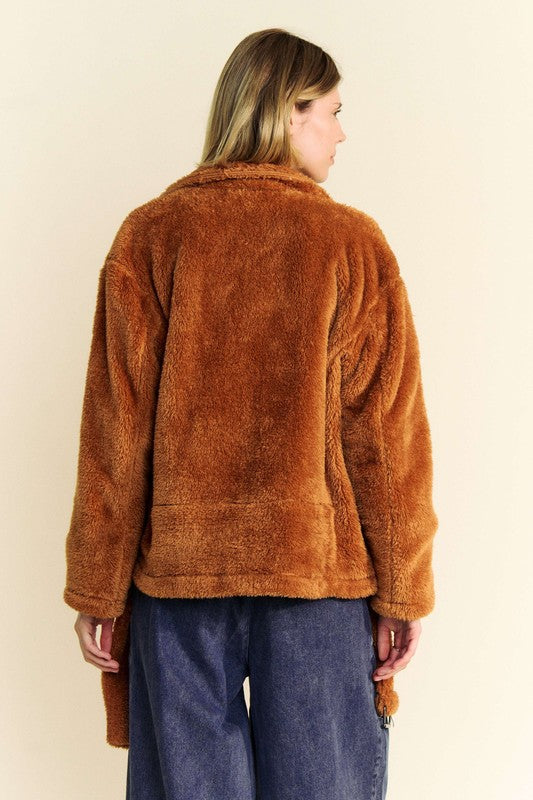Davi & Dani Fuzzy Zip Up Collared Neck Jacket - Classique Collection