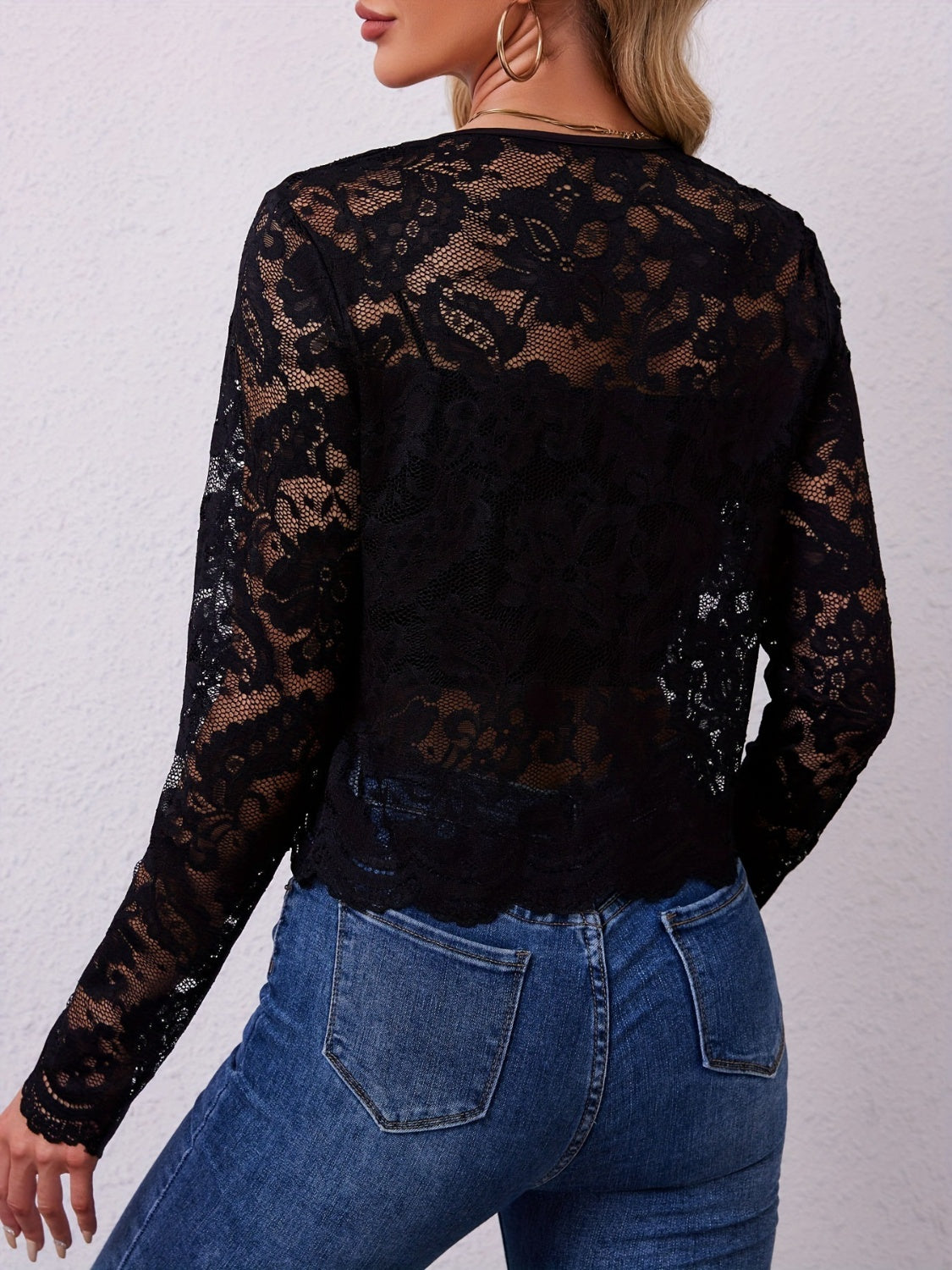 Lace Open Front Long Sleeve Jacket - Classique Collection