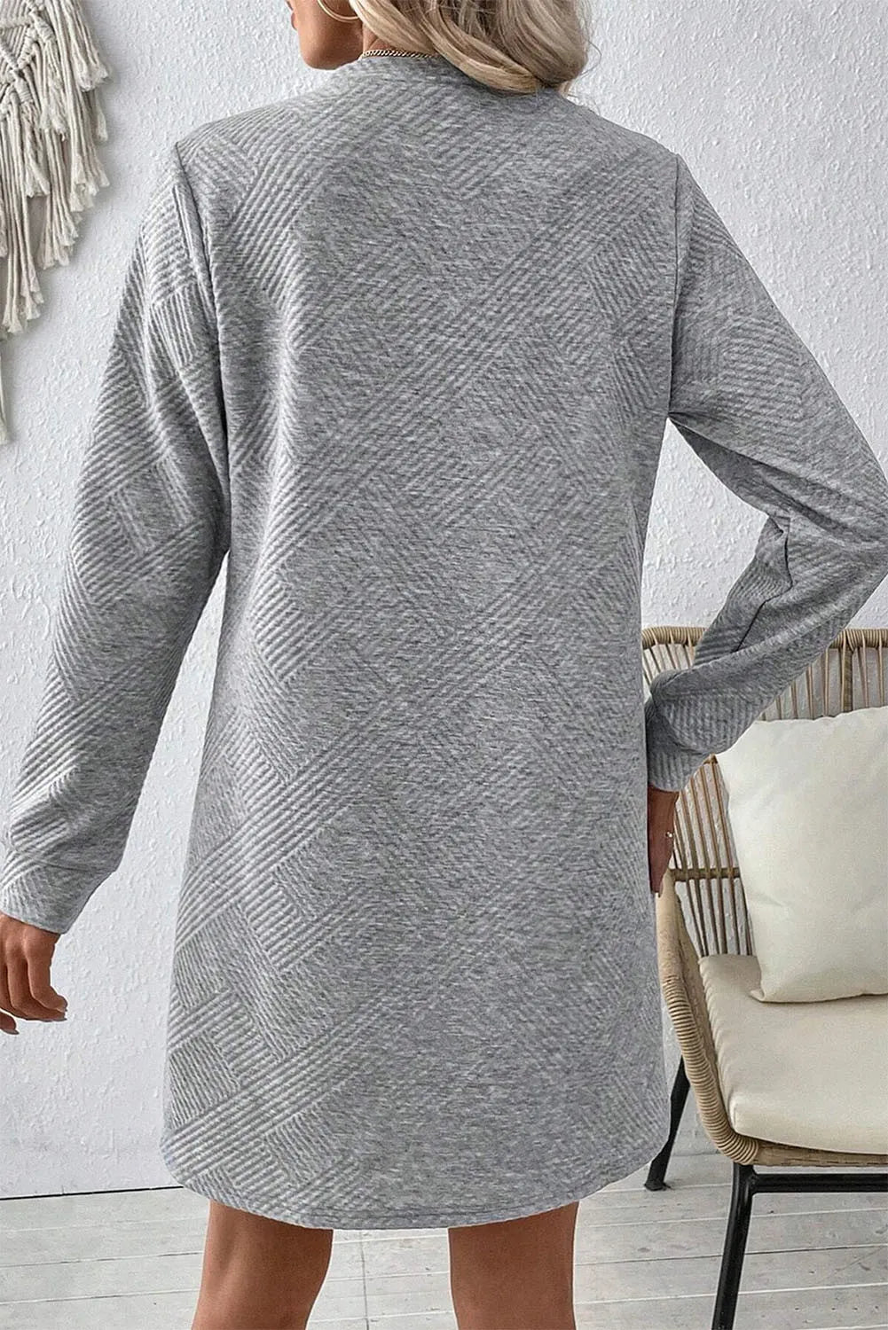 Textured Round Neck Long Sleeve Mini Dress - Classique Collection