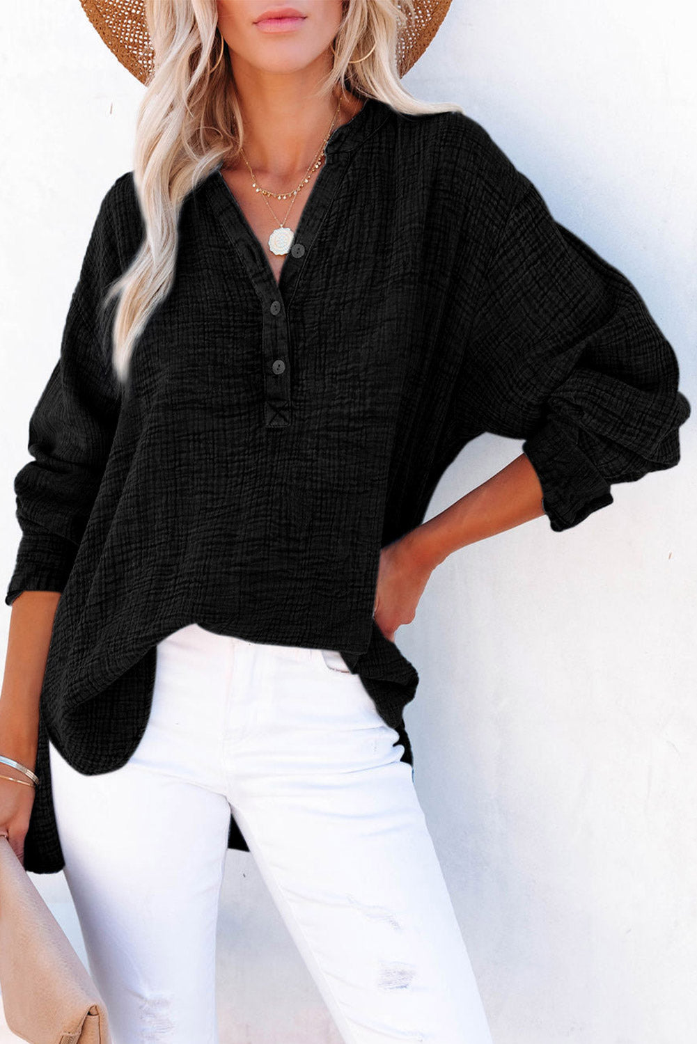 Buttoned Long Sleeve Blouse - Classique Collection