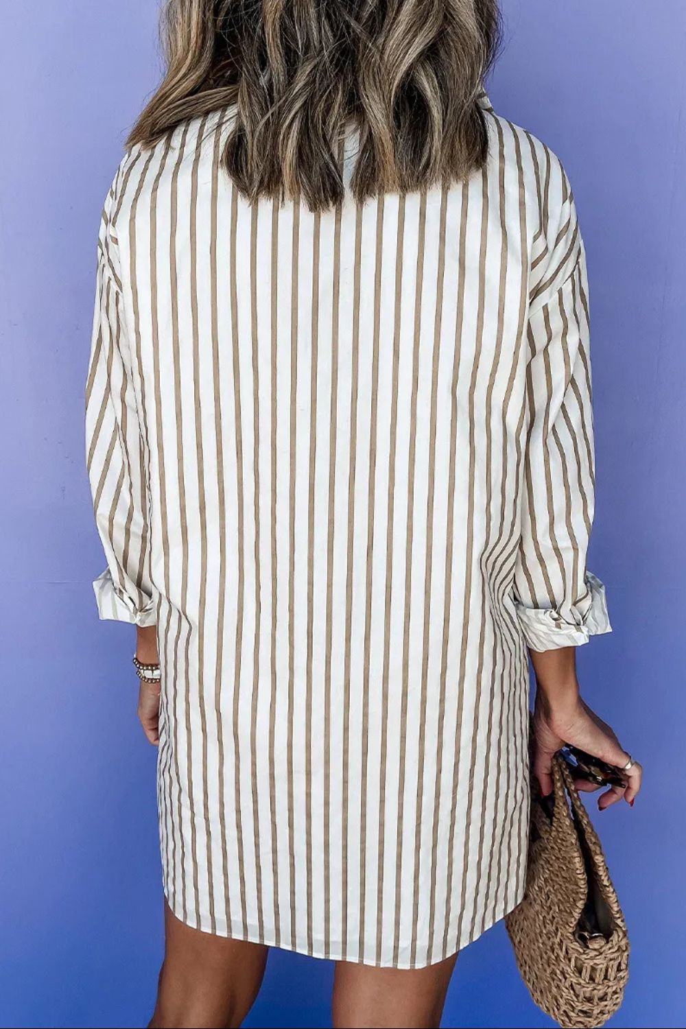 Striped Long Sleeve Mini Shirt Dress - Classique Collection