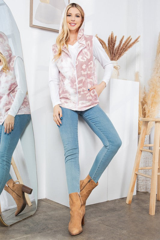 Pink Leopard Print Hoodie Vest - Classique Collection