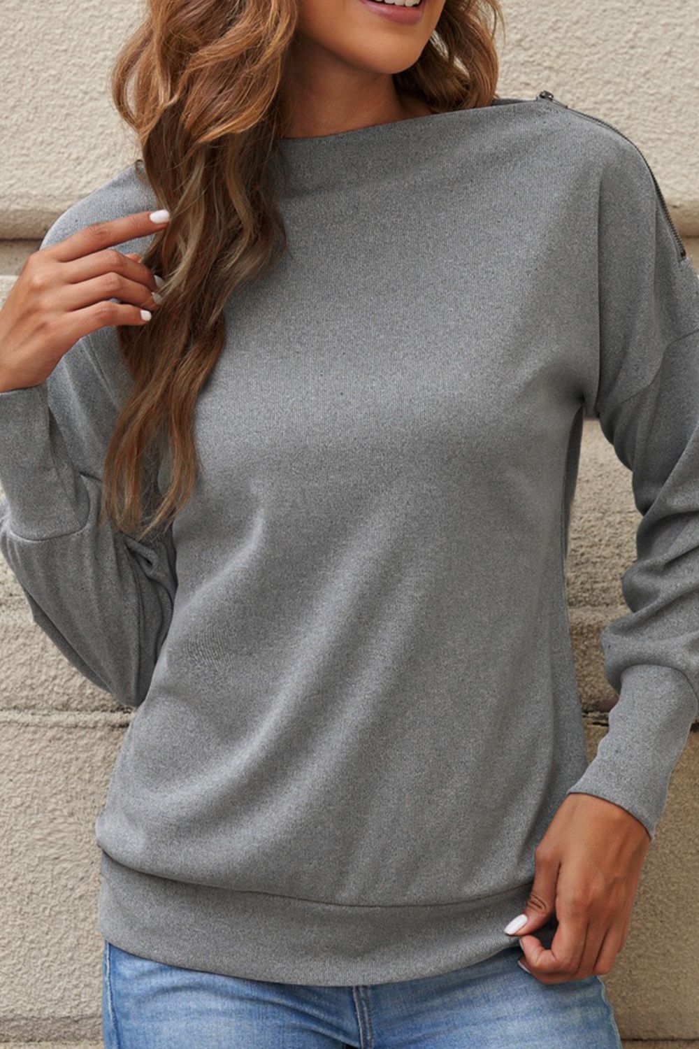 Single Shoulder Long Sleeve Sweatshirt with Zip - Classique Collection