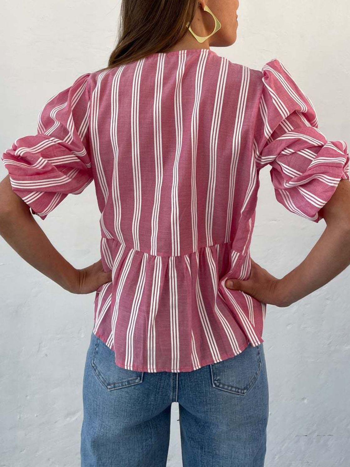 Tied Round Neck Balloon Sleeve Shirt - Classique Collection