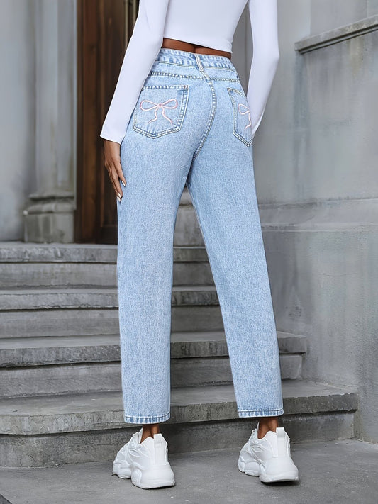 Distressed High Rise Jeans with Pockets - Classique Collection