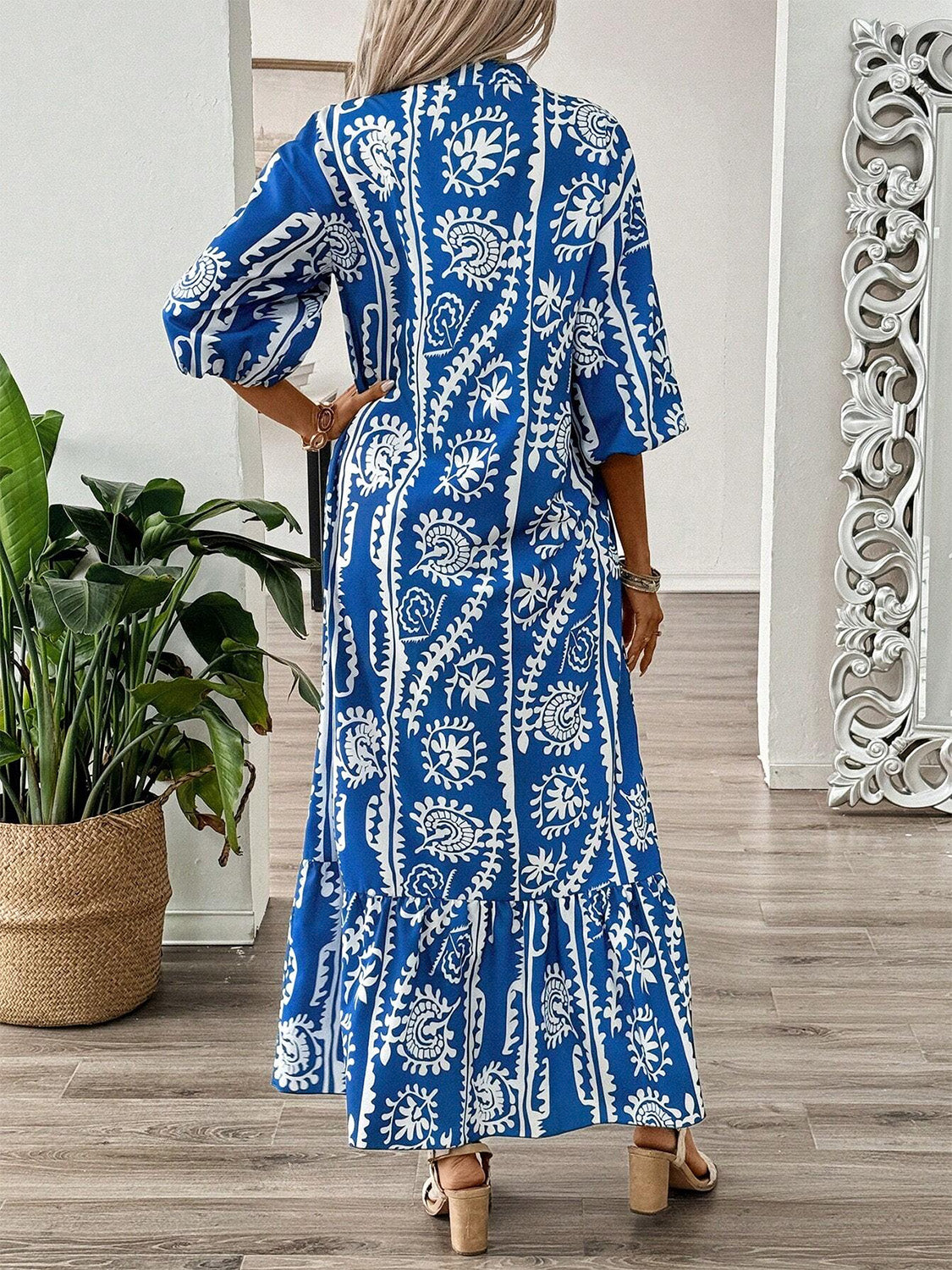 Printed Notched Half Sleeve Maxi Dress - Classique Collection