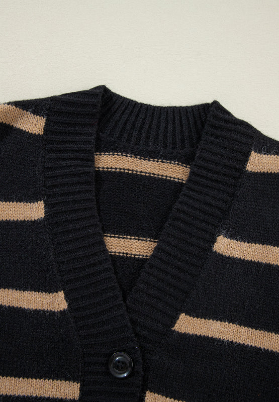 Striped Button Down Long Sleeve Cardigan - ClassiQ