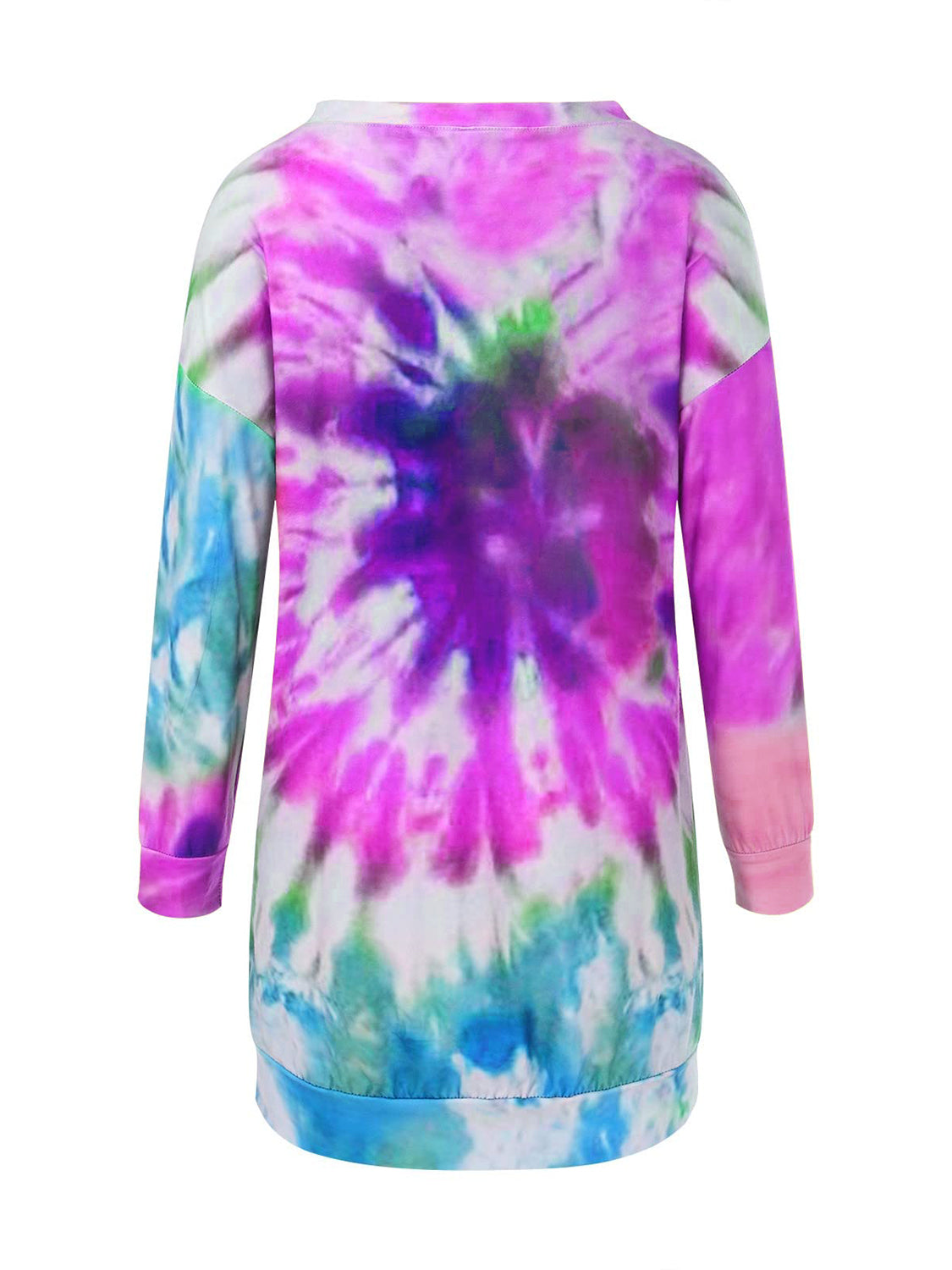 Full Size Tie-Dye Round Neck Long Sleeve Dress - Classique Collection