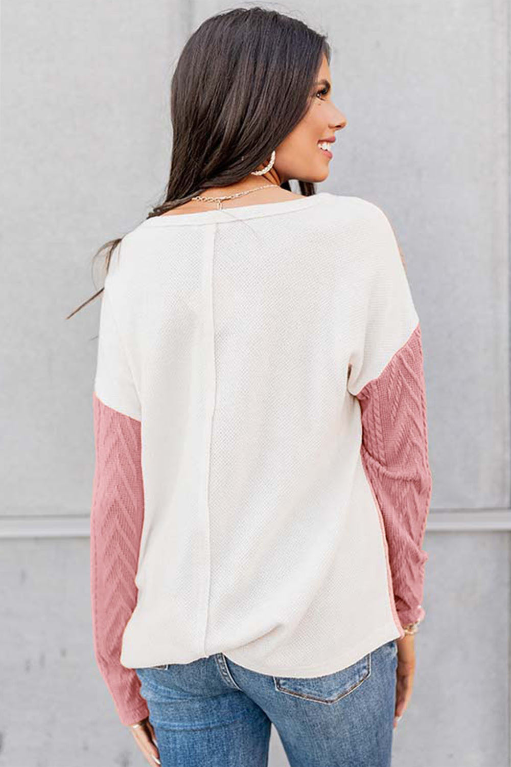 Full Size Color Block Cable-Knit Tops - Classique Collection