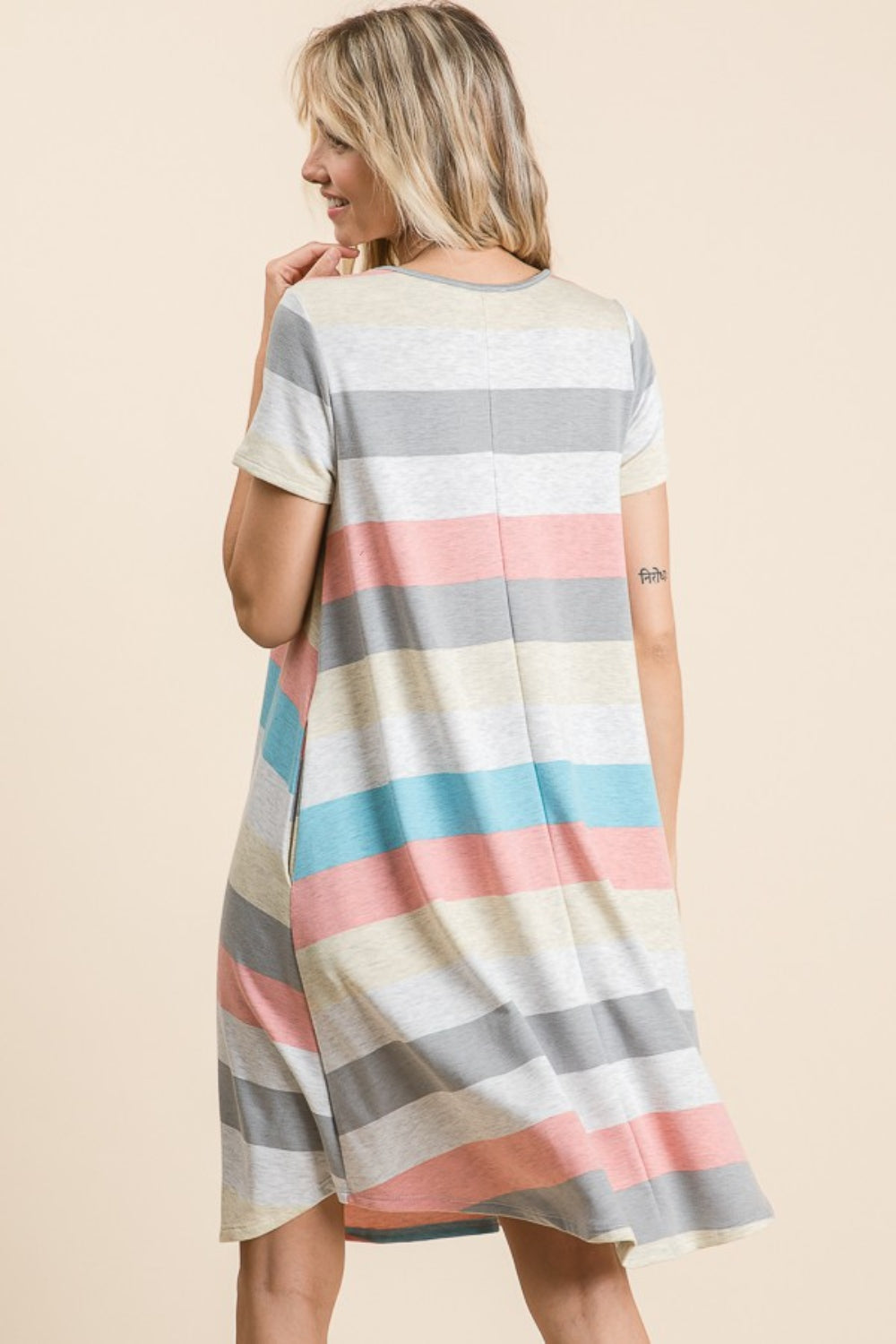 BOMBOM Striped Short Sleeve Dress with Pockets - Classique Collection