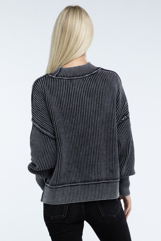 Washed Side Slit Oversized Cropped Sweater - Classique Collection