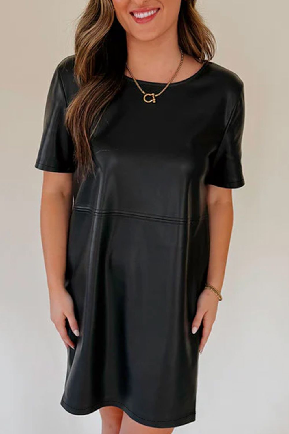 Round Neck Short Sleeve Mini Dress - ClassiQ