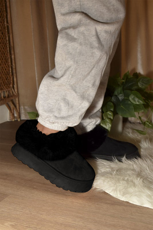 WILD DIVA Faux-Fur Platform Slip On Booties - Classique Collection