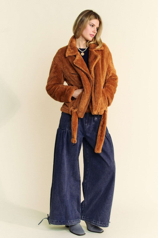 Davi & Dani Fuzzy Zip Up Collared Neck Jacket - Classique Collection