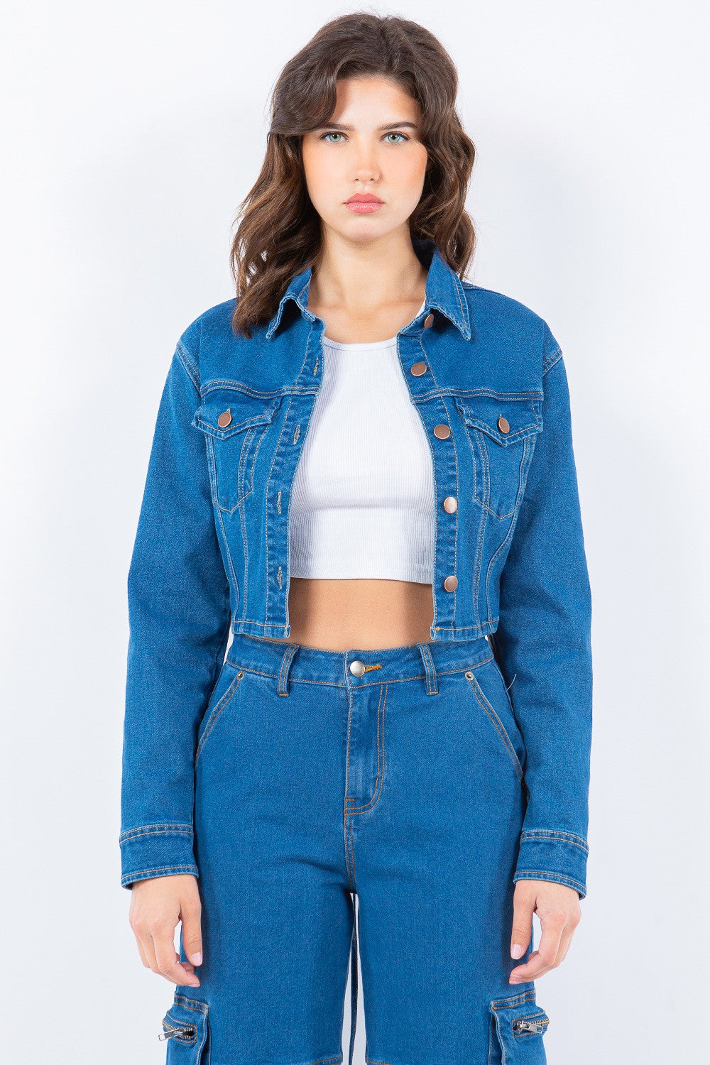 American Bazi Laced Back Cropped Denim Jacket - Classique Collection