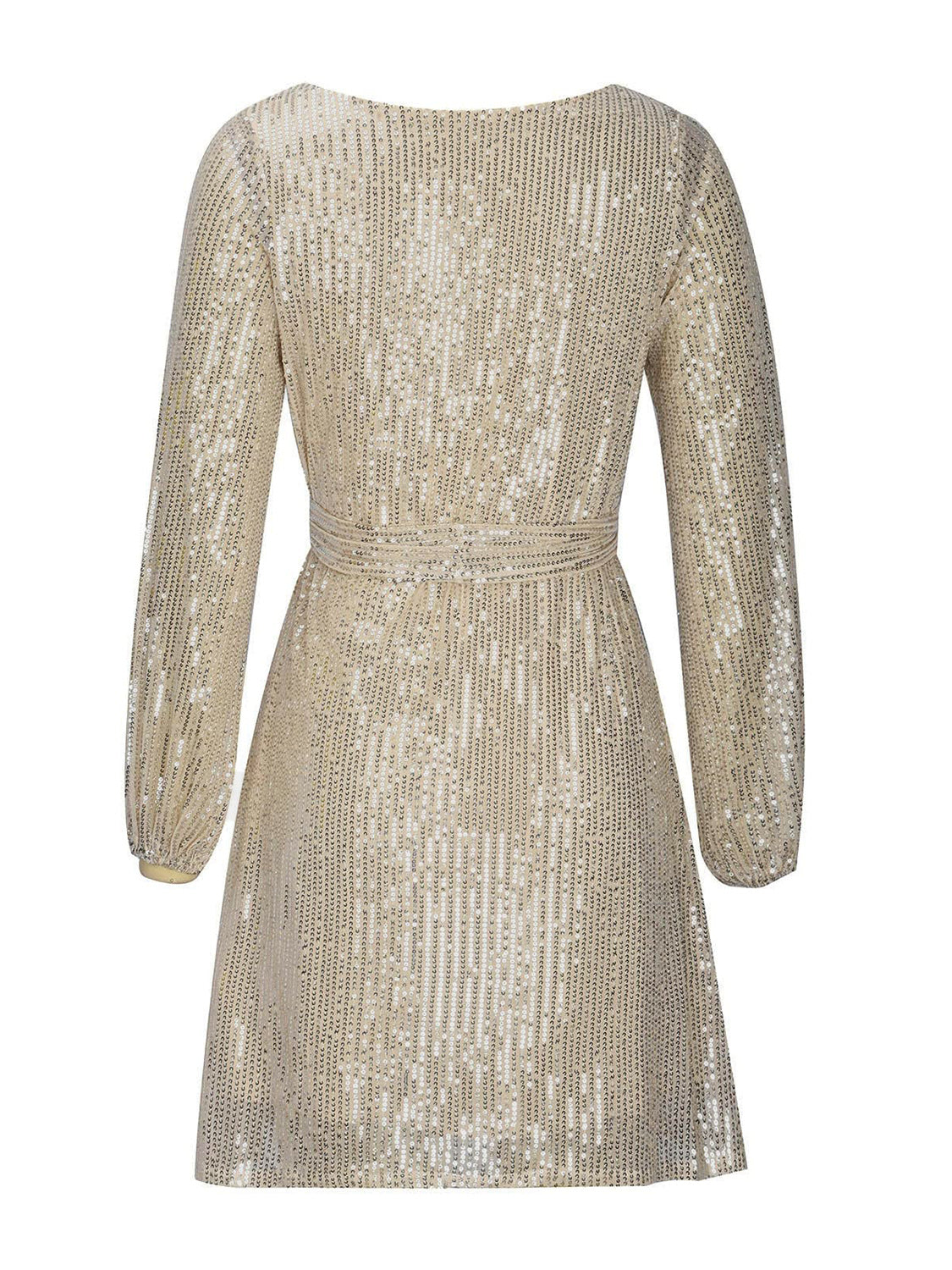 Sequin Tie Waist Long Sleeve Mini Dress - Classique Collection