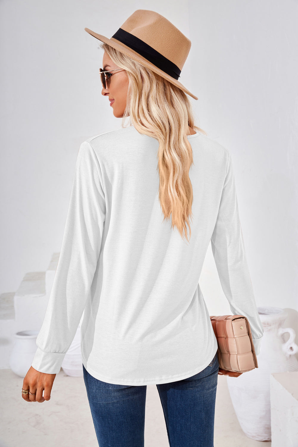 Square Neck Ruched Long Sleeve Blouse - Classique Collection