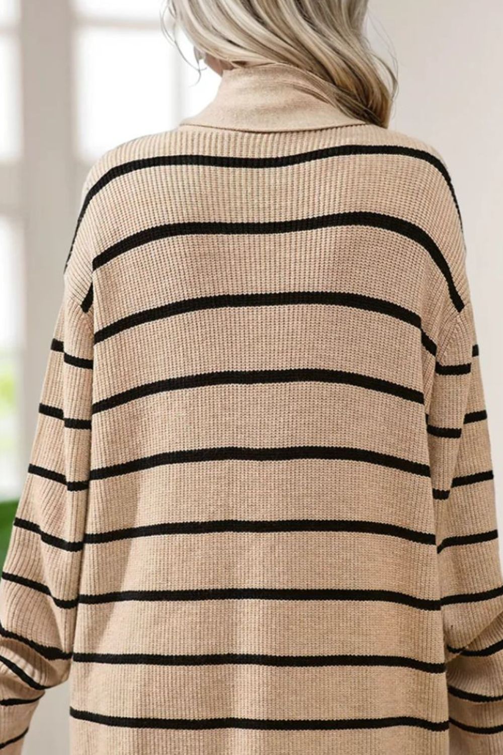 Striped Open Front Long Sleeve Cardigan - ClassiQ