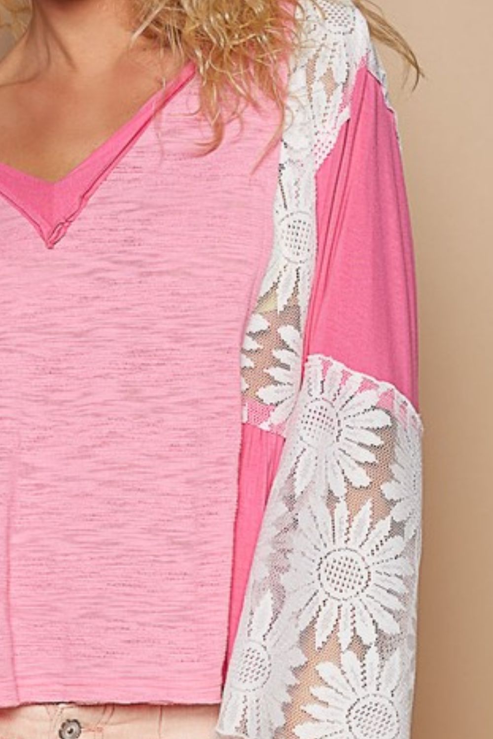 POL Lace Detail V-Neck Flare Sleeve Blouse - Classique Collection