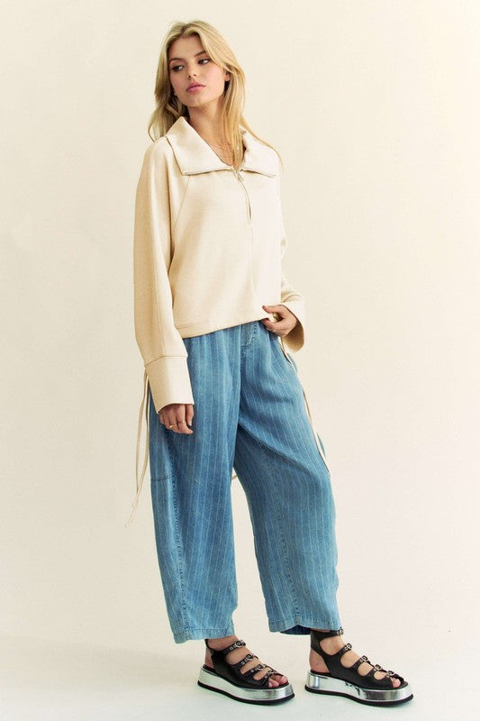 Davi & Dani Drawstring Hem Half Zip Raglan Sleeve Sweatshirt - Classique Collection