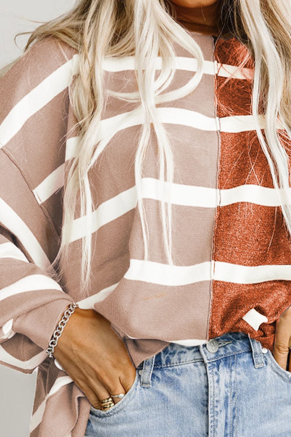 Striped Dropped Shoulder Round Neck Blouse - Classique Collection