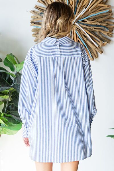 First Love Striped Button Down High - Low Hem Shirt