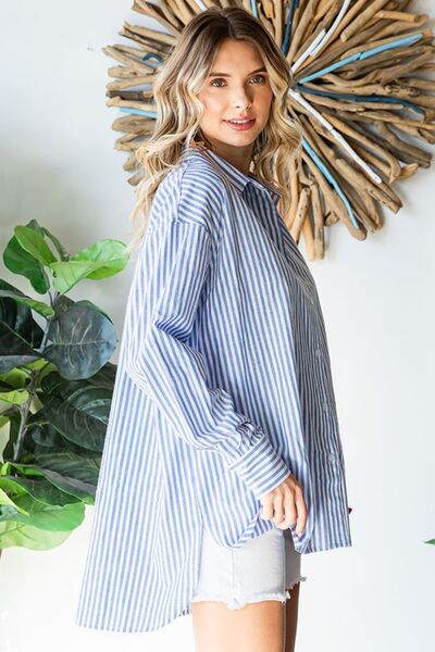 First Love Striped Button Down High - Low Hem Shirt