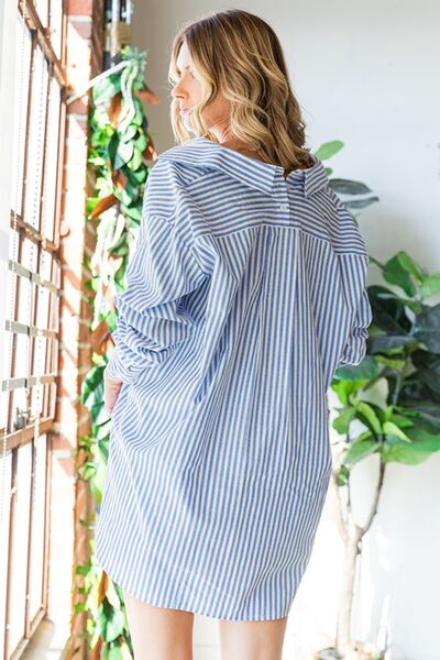 First Love Striped Button Down High - Low Hem Shirt