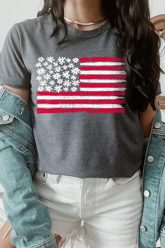 Floral American Flag Graphic Plus Tee