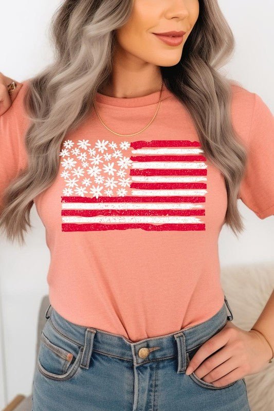 Floral American Flag Graphic Plus Tee