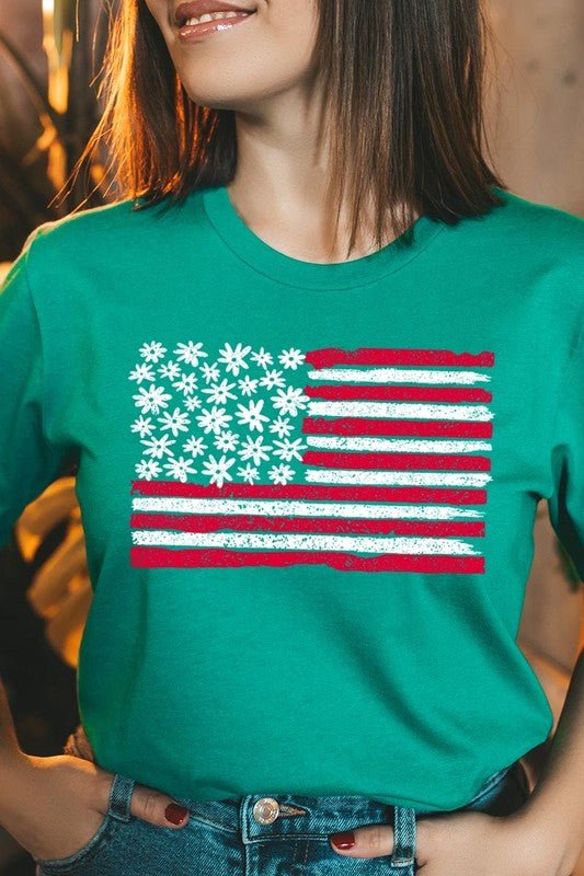 Floral American Flag Graphic Plus Tee
