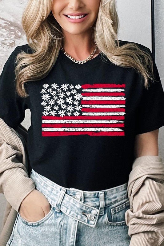 Floral American Flag Graphic Plus Tee