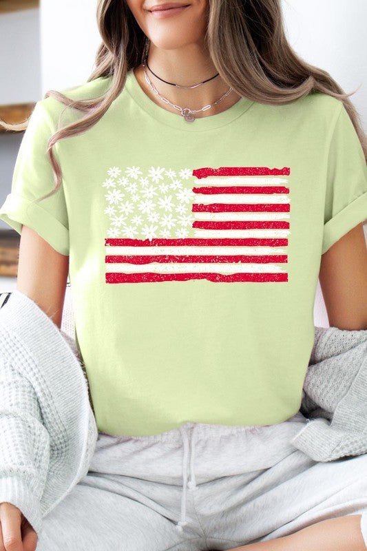 Floral American Flag Graphic Plus Tee