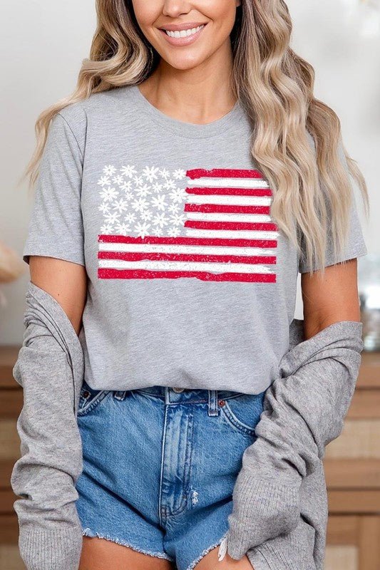 Floral American Flag Graphic Plus Tee