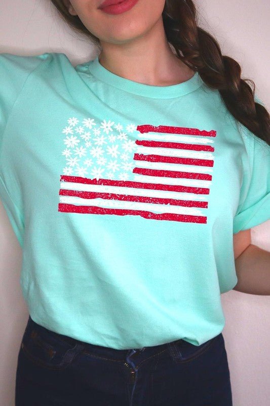 Floral American Flag Graphic Plus Tee