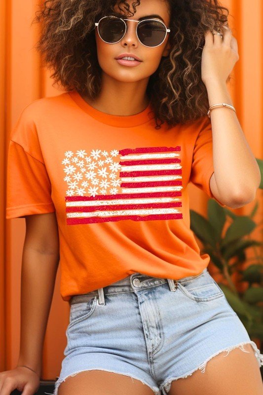 Floral American Flag Graphic Plus Tee