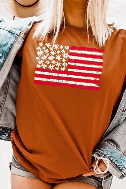 Floral American Flag Graphic Plus Tee