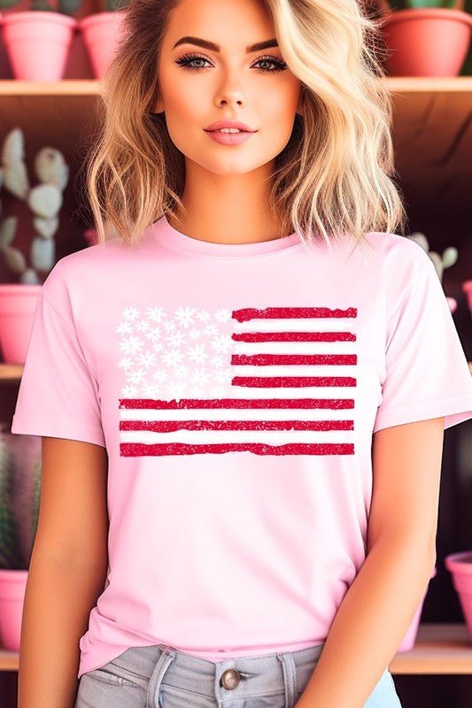 Floral American Flag Graphic Plus Tee