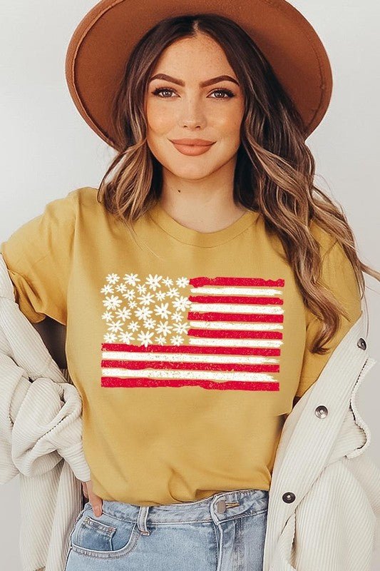 Floral American Flag Graphic Plus Tee